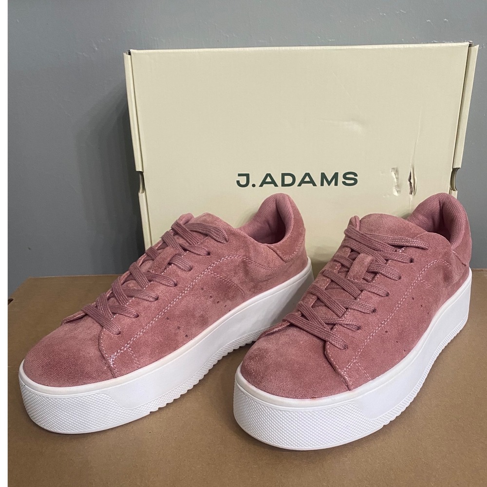 J. Adams Hero Dusty Pink Suede Platform Sneakers Womens 8 Low Top 3032-FLA - Picture 3 of 6